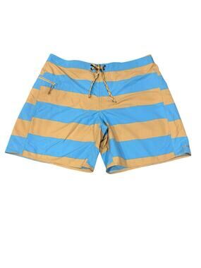 Patagonia Wavefarer Board Shorts 40 Light Blue Tan Wide Stripes 8" Inseam